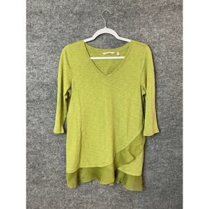 Soft Surroundings Shirt Women's Small Lime Green Quarter Sleeve V-Neck